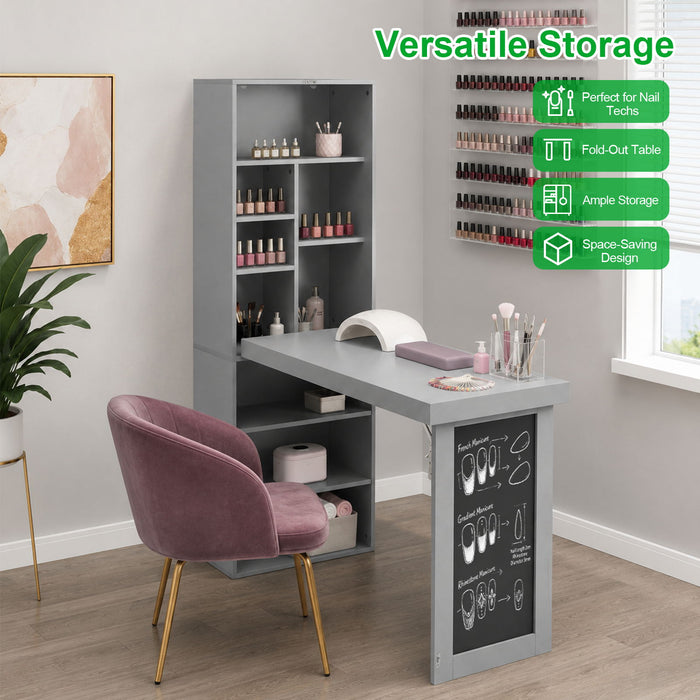Folding Desk With Storage, Foldable Convertible Writing Table With Blackboard And Shelves For Home Office