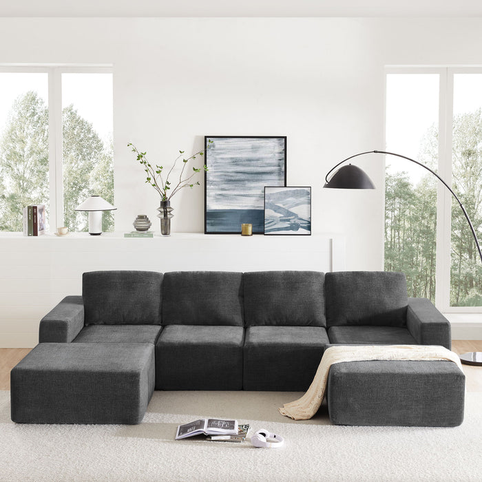 Modular U Shaped Sectional With Ottomans, Luxury Cloud Floor Couch With Deep Seat Fully Compressed Upholstered Sofa