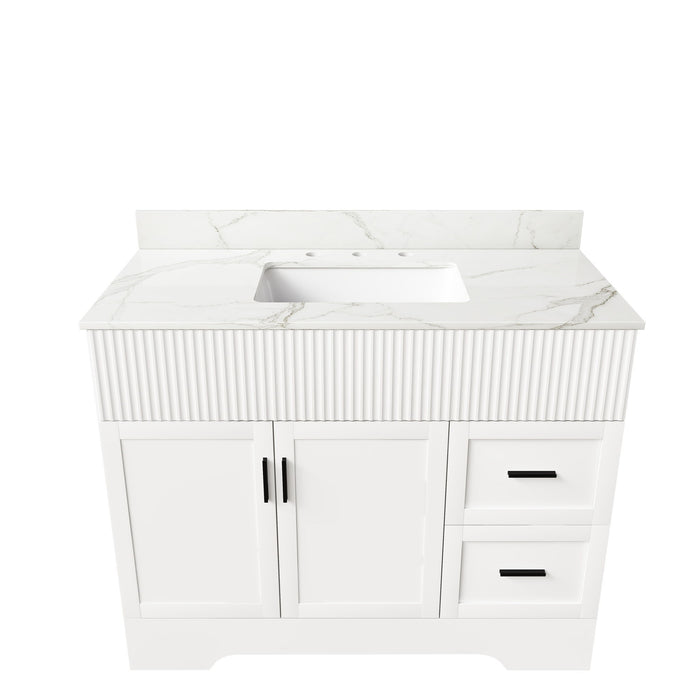 Bathroom Vanity Set, Fluted Cabinet With Soft Close Doors & Drawers, 3 Faucet Holes, Sink Included - White