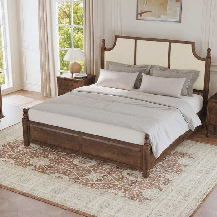 Farmhouse Platform Bed Frame & Tall Upholstered Headboard
