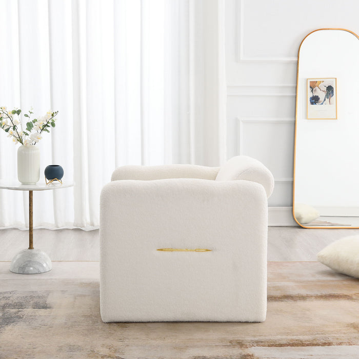 Arm Chair With Waved Arms, Metal Decoration On Both Side Arms