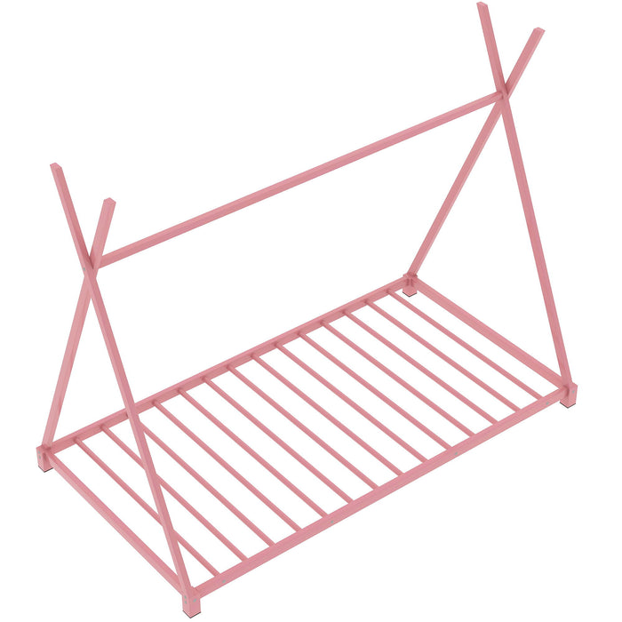 Metal House Platform Bed With Triangle Structure, Low Profile Design