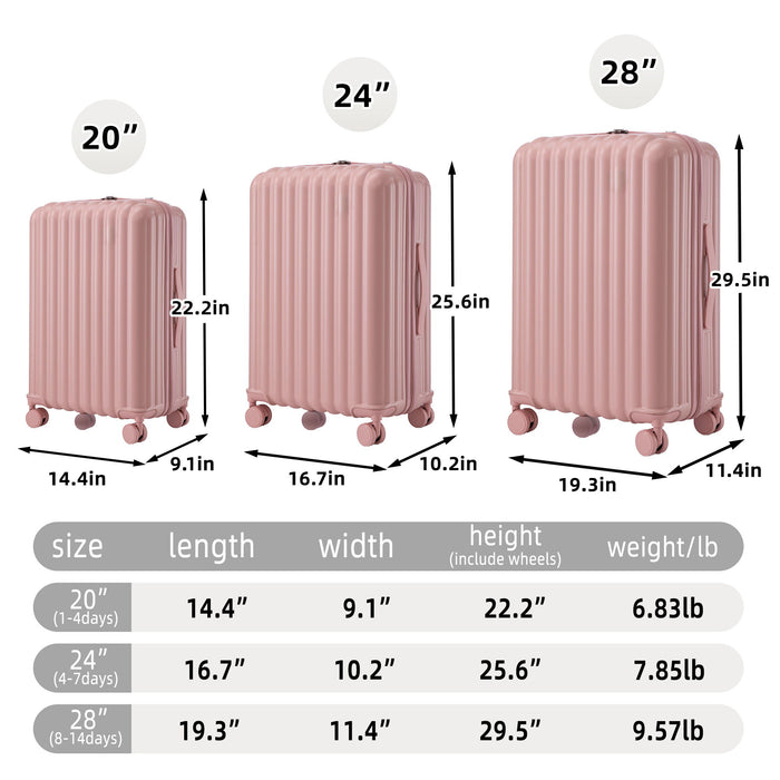 20" / 24" / 28" 3 Pieces / Set Spinner Wheel Luggage, Carry On Suitcase, With Cup Holder & USB Port & Phone Holder