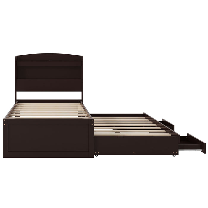 Platform Bed With LED Headboard, Charging Station, Trundle And 2 Drawers