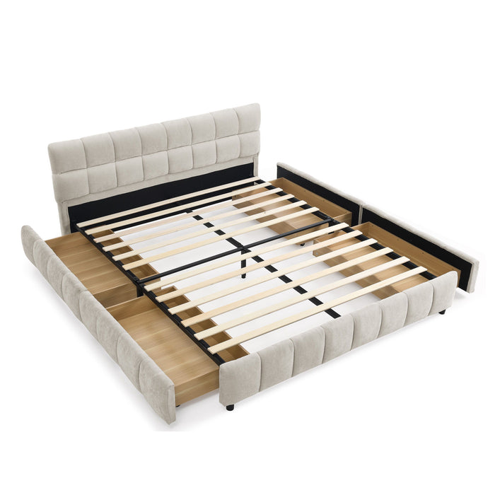 Modern Platform Bed Frame With Thick Chenille Fabric