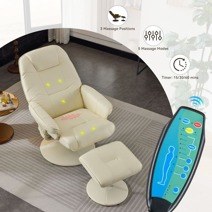 360° Swivel Reclining Chair With Wrapped Base, 5 Point Vibration Massage