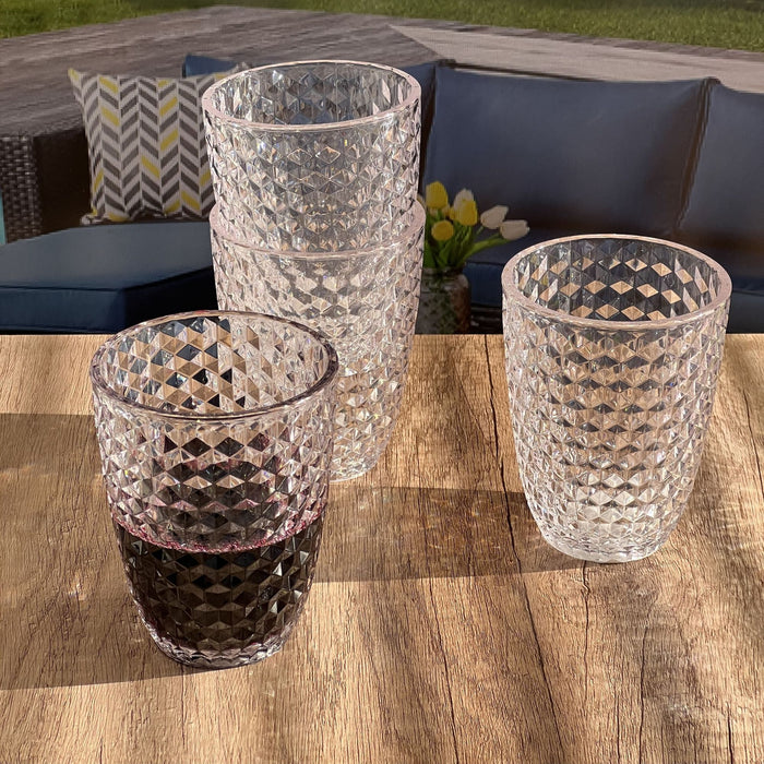 Leading Ware Diamond Cut Acrylic Glasses Drinking (Set of 4)