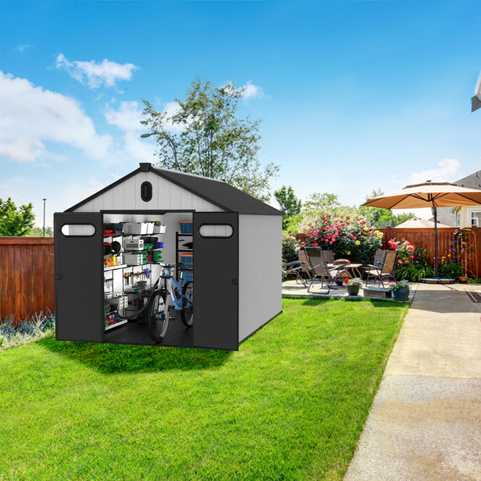 8 Ft. W X 12 Ft. D Plastic Storage Shed With Floor - Black / Gray