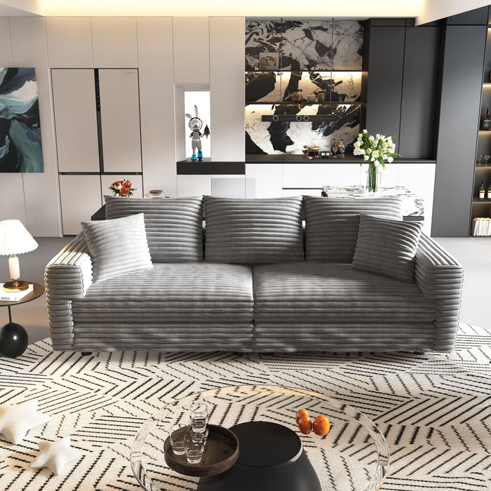 Plush Corduroy 4 Seat Sofa, Modern Comfy Upholstered Sofa Cloud Couch, Deep Seat Couches With Soft Pillows