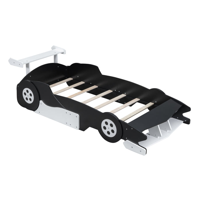 Race Car-Shaped Platform Bed With Wheels