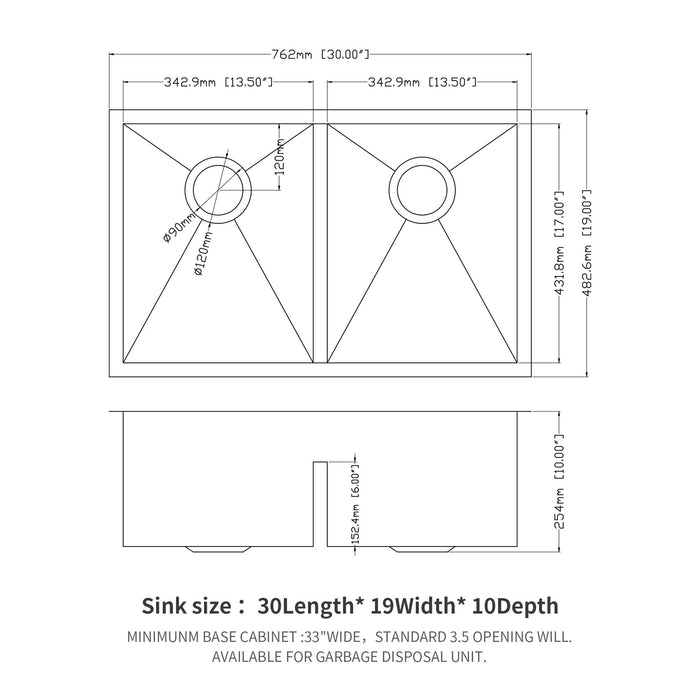 Modern Double Bowl Undermount Kitchen Sink 50 / 50 Design Stainless Steel
