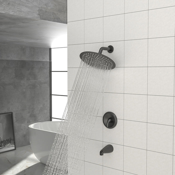 10" Round Rain Shower Head System With Waterfall Tub Spout, Wall Mounted, Stainless Steel