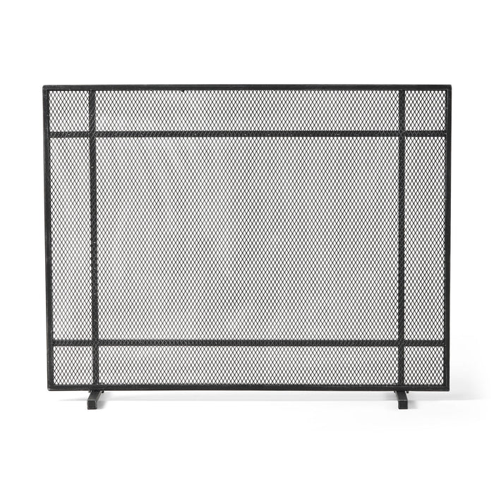 Markus - Modern Single Panel Iron Firescreen Black Brushed Silver