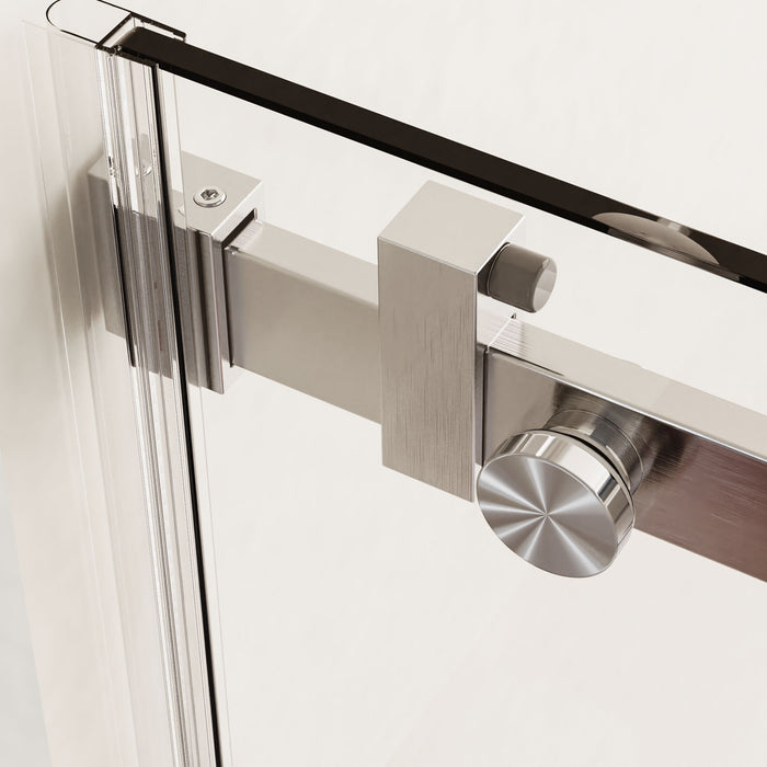 Frameless Single Sliding Shower Doors, 5 / 16" Sgcc Tempered Glass, Reversible - Brushed Nickel