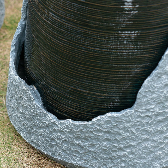 Indoor Outdoor Water Fountain, Unique Broken Urn Fountain Chic Dynamic Modern Design With Light For Garden