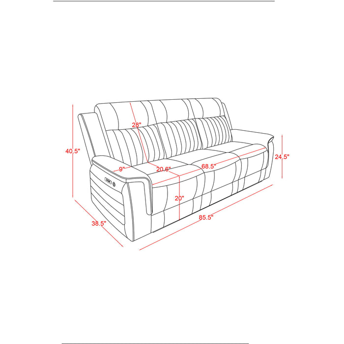 Ian - Power Reclining Sofa With LED & Global Surround System - Charcoal