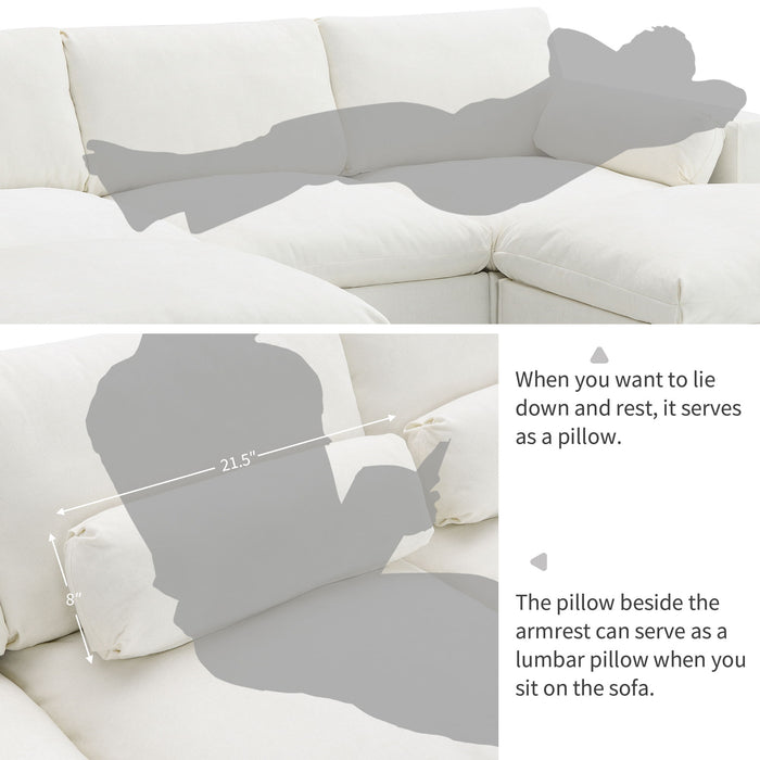 Modular Sectional With Storage Pockets, 5 Seat U Shaped Couch Set With Pillows, Free Combination Modern Cloud Sofa With 2 Movable Ottoman