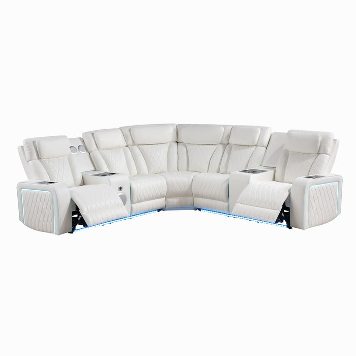 Electra - Power Recliner Sectional Sofa With Power Headrests, Console Loveseats, Wedge, LED Light Strip, Speakers