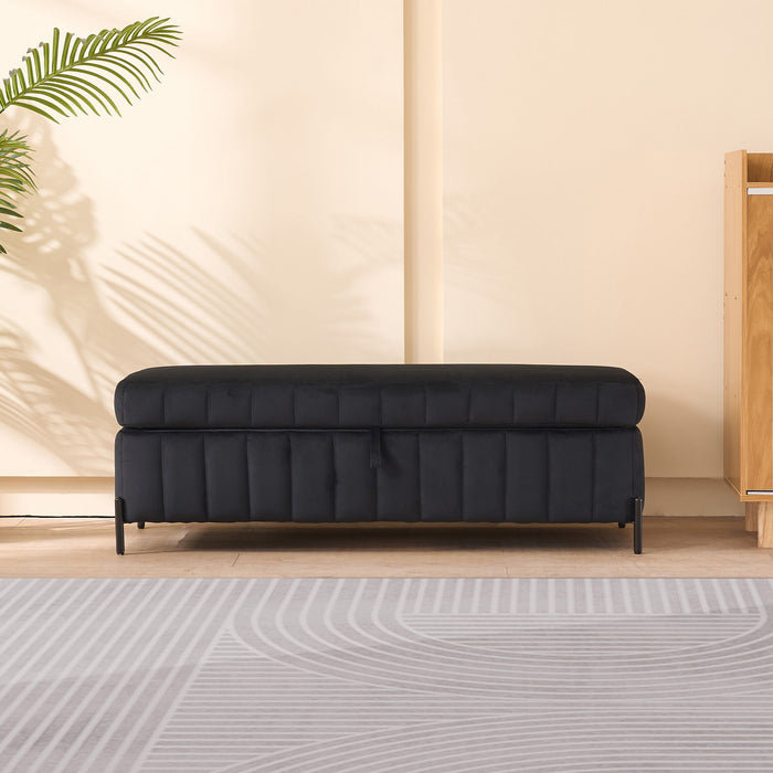 Wide Upholstered Velvet Storage Soft Bench Ottoman With Metal Legs