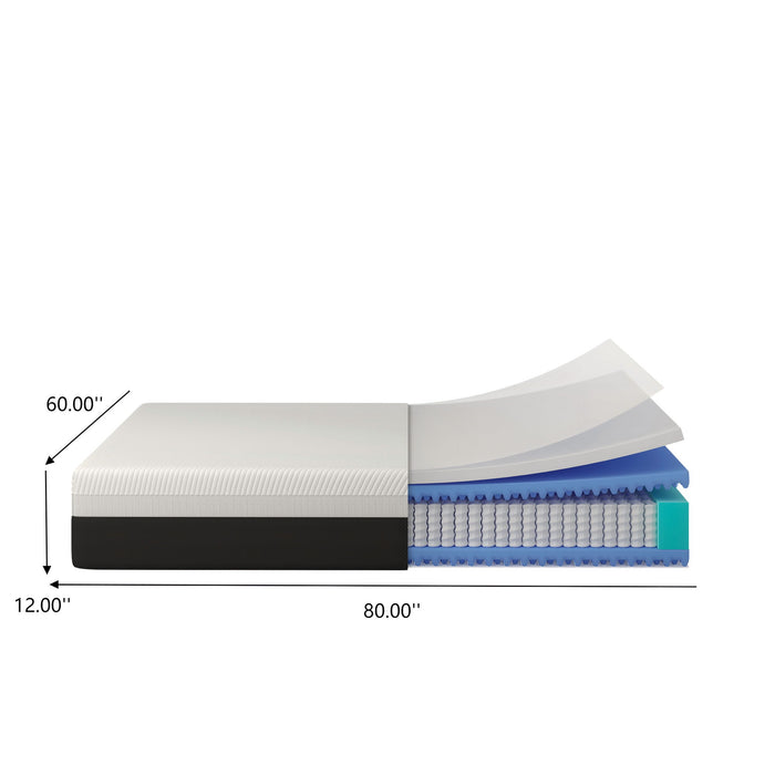 12'' Queen Size Hybrid Mattress, Cooling Memory Foam & Pocket Springs Medium Firm - White
