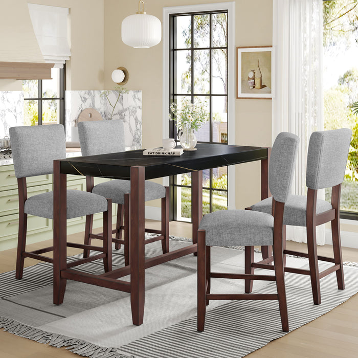 5 Piece Counter Height Dining Set, Bar Table With 4 Upholstered Chairs