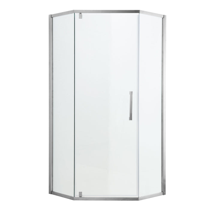 Diamond Shaped Corner Shower Door, Inward Sliding, Stainless Steel Frame