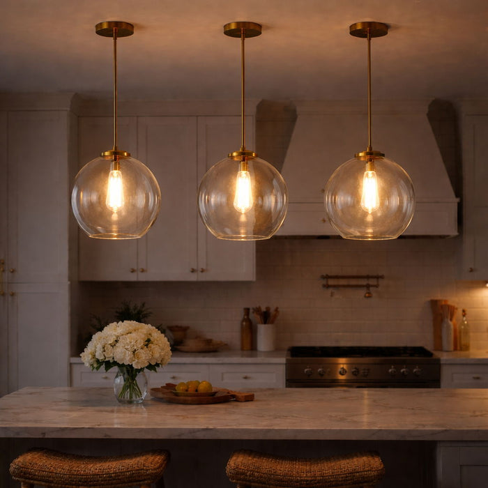 Gleam - Single Light Pendant Lamp With Clear Globe Satin - Antique Brass / Clear / Gold