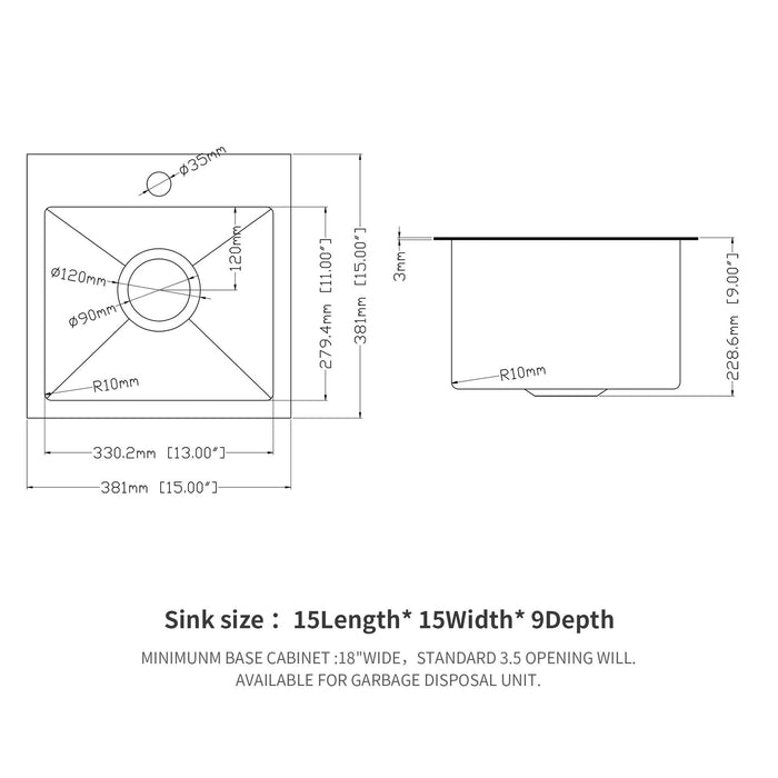 Topmount 16G Stainless Steel Kitchen Sink Deep Single Bowl - Gunmetal Black