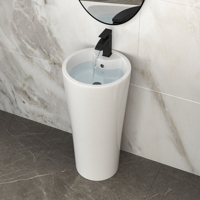 15" Pedestal Sink With Space Saving Design, Smooth Non Porous Surface For Powder Rooms - White
