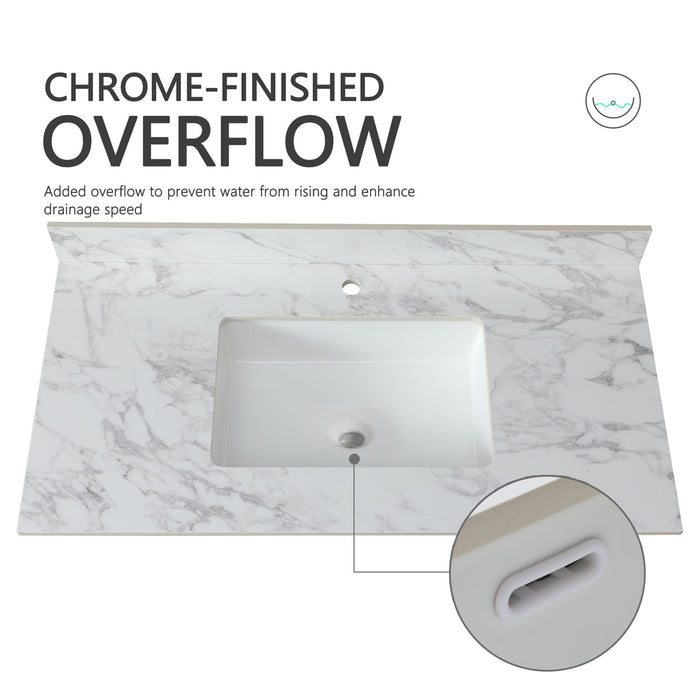 Elegant Bathroom Vanity Top With Rectangular Ceramic Sink And Backsplash