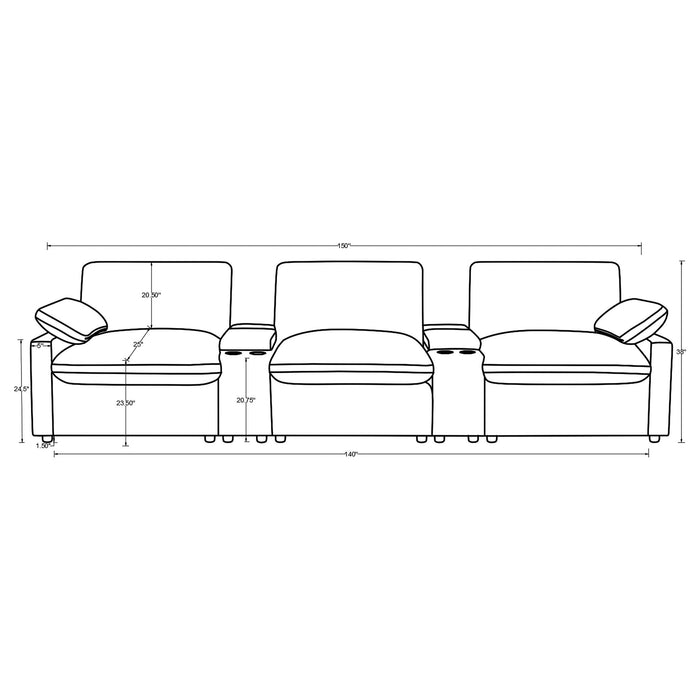 Hollander - 5 Piece Power Home Theater Seating Set With Reclining Comfort And Dual Storage Consoles - Gray
