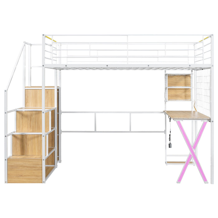 Loft Bed With Built In Work Station, Wardrobe, Storage Staircase And LED
