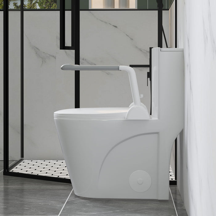 Upgraded Design Armrest, With Glossy Gw 007 1 Piece Toilet With Tornado Flush, Soft Close Seat, Dual Flush Map 1000G, Comfort Chair Seat - Gloss White