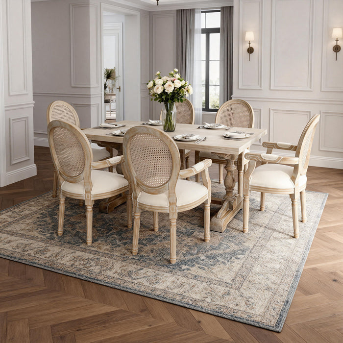 French Vintage Upholstered Fabric Dining Armchair (Set of 2) - Beige