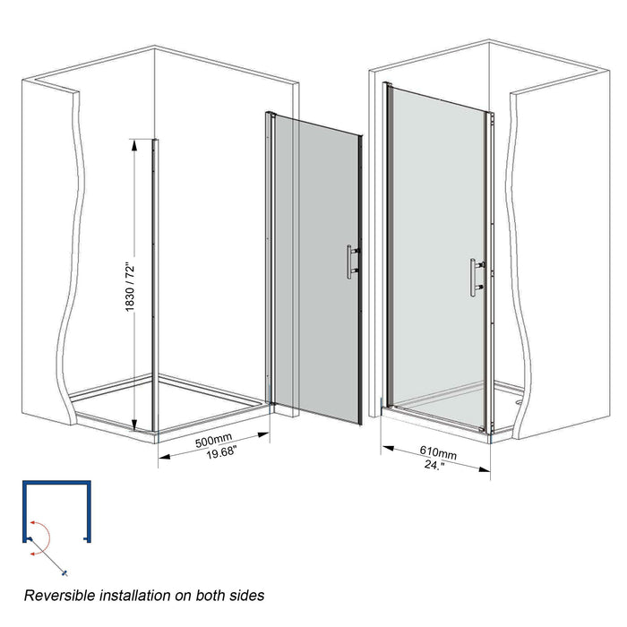 Chrome Shower Door With Explosion Proof Film, Half Frame Design - Chrome