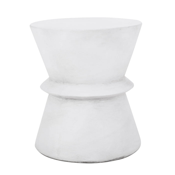 Outdoor Lightweight Concrete End Table With Hourglass Structure - Antique White