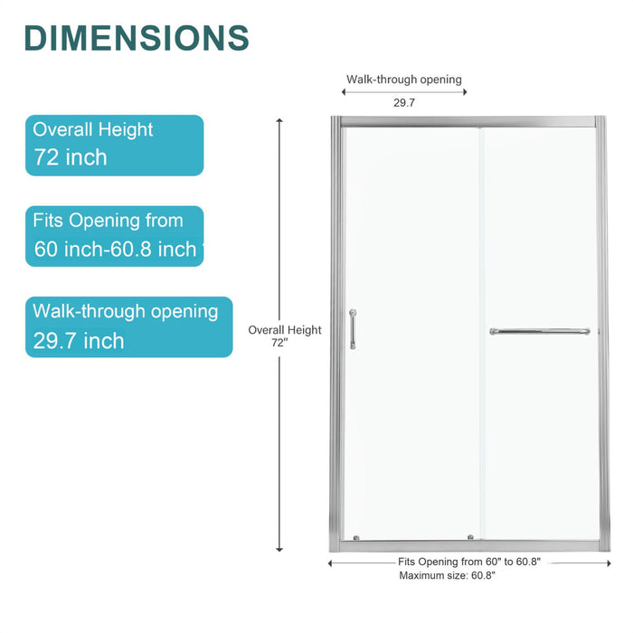 Elegant Single Sliding Bypass Shower Enclosure, Tempered Glass - Brushed Silver