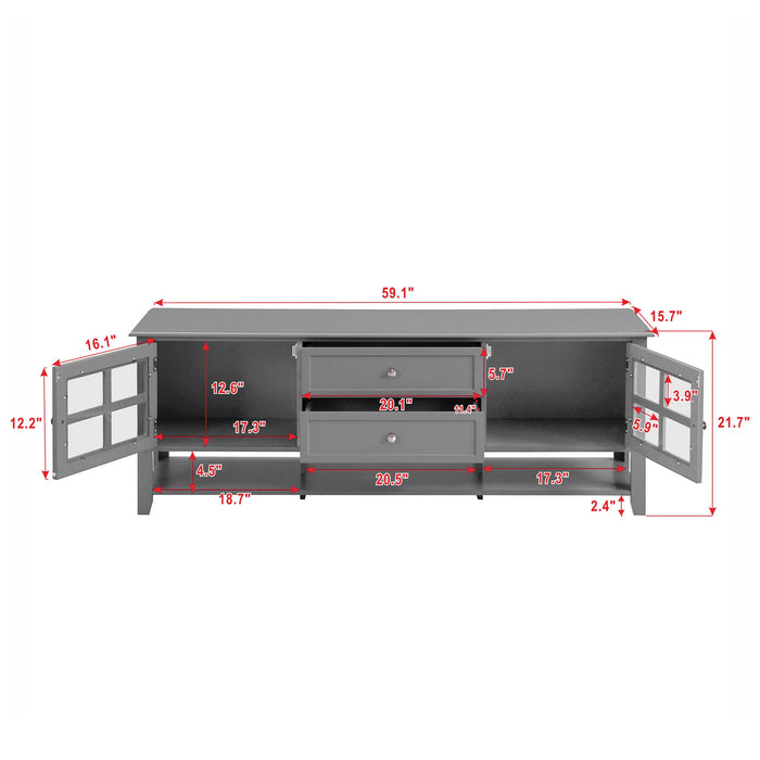 TV Stand, Entertainment Center With Dual Drawers And Hidden Storage, Cabinet With Soft Closing Doors And Sleek Panel Design