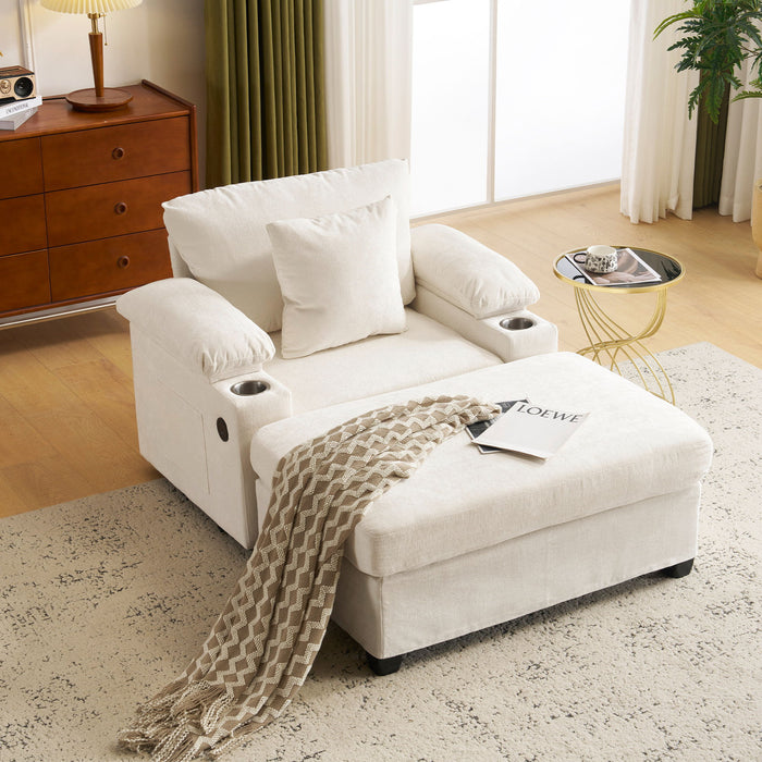 Chenille Fabric Sofa Bed With Cupholders And USB Charging Ports Chair For Living Room