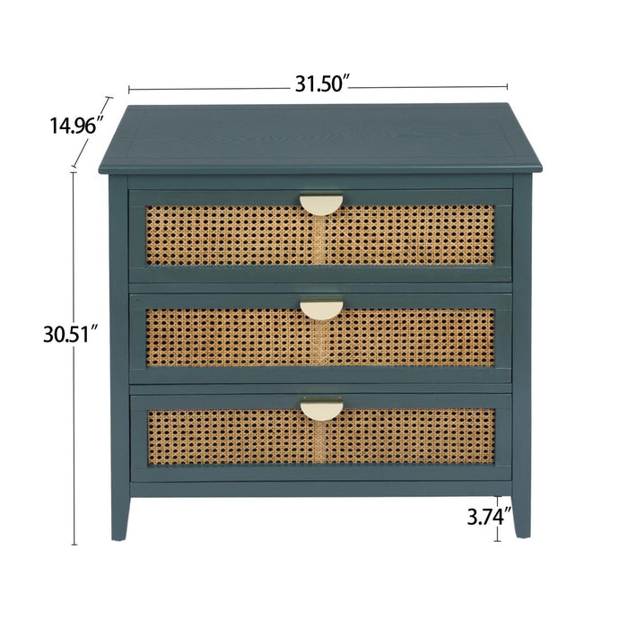 3 Drawer Cabinet, Natural Rattan, American Furniture