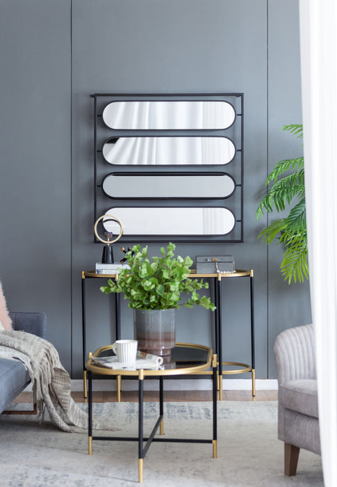 Large 4 Oval Wall Mirror With Square Frame, Home Decor For Living Room, Bedroom, Entryway, Office - Black