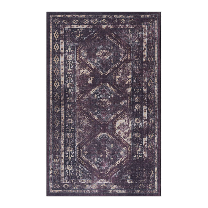Maval - 5' X 8' Washable Area Rug - Black / Burgundy