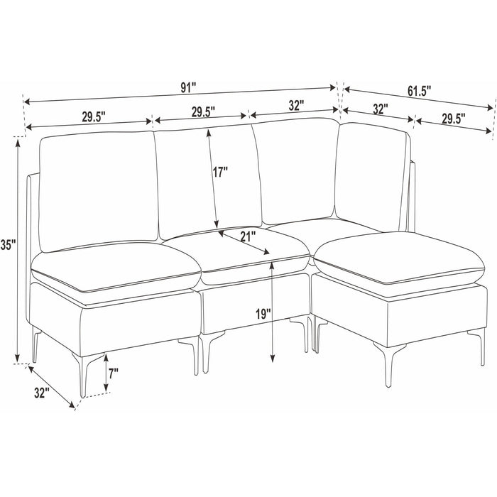 Upholstered Modular Sectional With Tall Legs, Medium Firm Seat