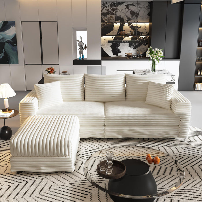 Deep Seat Convertible Sofa With Soft Pillows And Ottomans