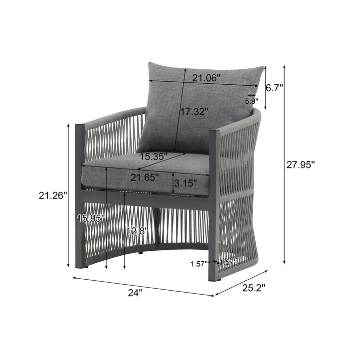 Modern Curved Aluminum Lounge Chair With Stylish Rope Weave Design And Cushioned Comfort For Outdoor