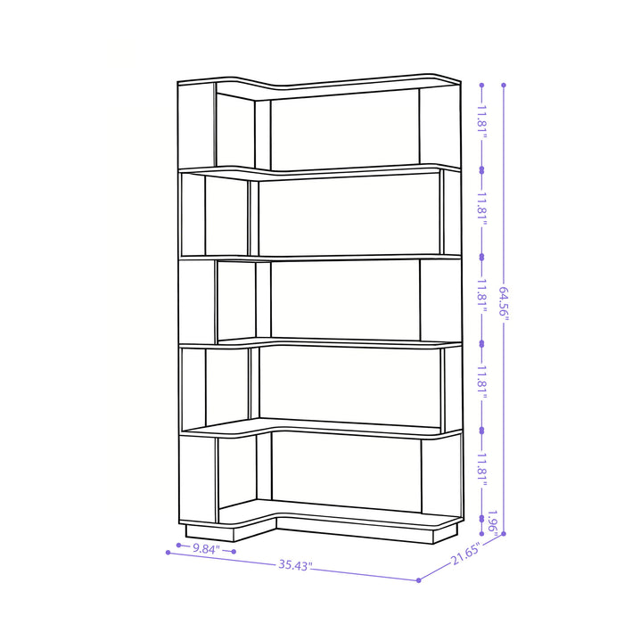 L-Shaped Corner Bookshelf 90Cm Extended Size 5 Tier Freestanding Display Shelf With Anti Tip Safety Features - Light Gray