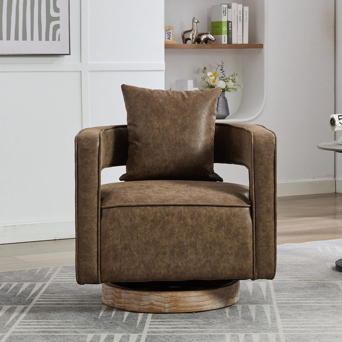Swivel Accent Open Back Barrel Chair With Weathered Base