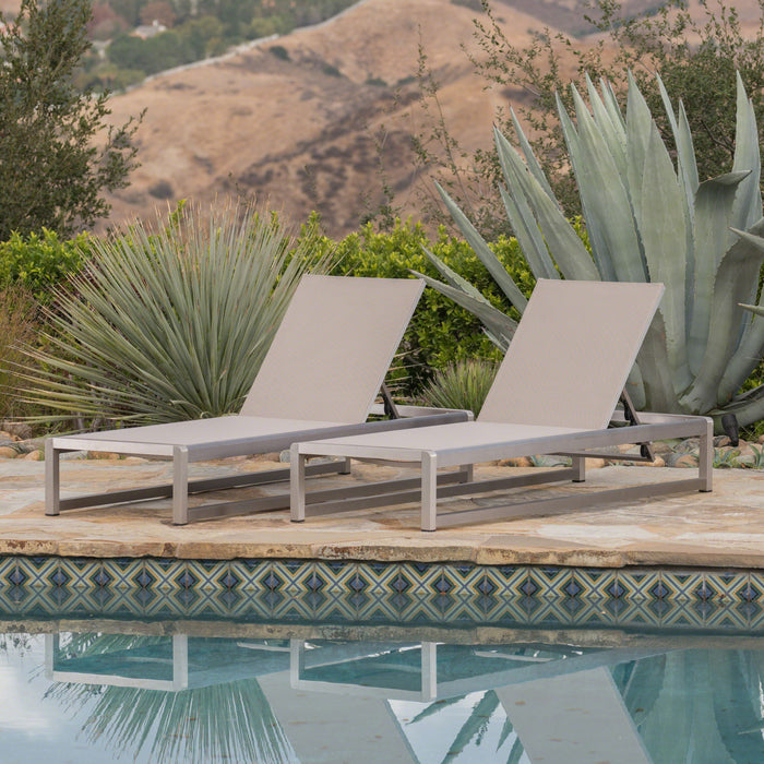 Outdoor Chaise Lounge (Set of 2) With Adjustable Aluminum Frame And Textilene Mesh Seating - Gray