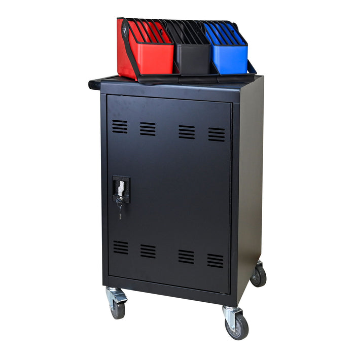 32 Bit Device Charging Trolley For Tablets And Laptops With Cable Management, Removable Doors - Matte Black
