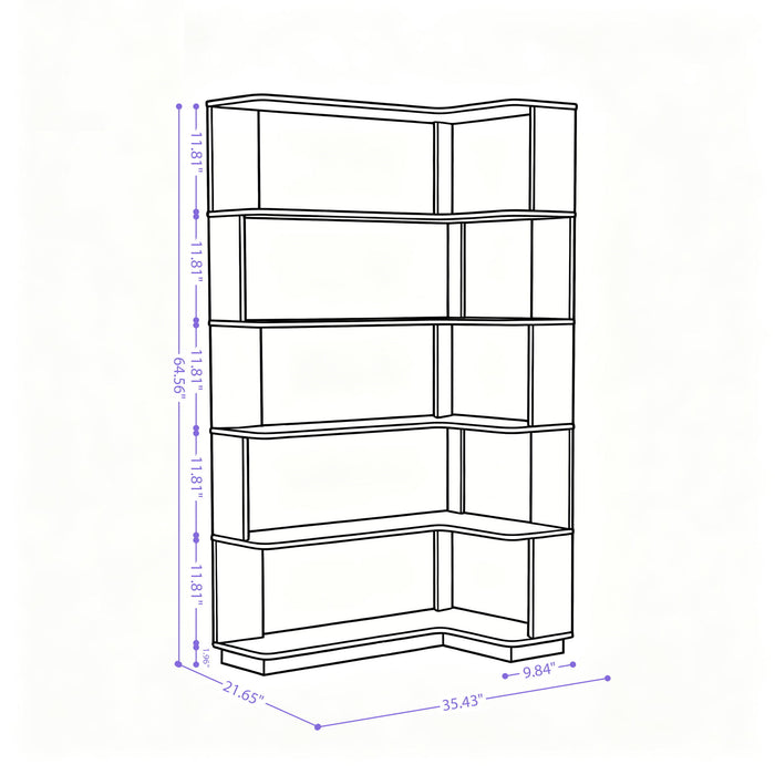 Extended Corner Bookshelf For Living Room - Light Gray